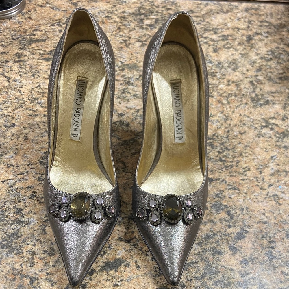 Luciano Padovan Metallic Embellished Heels